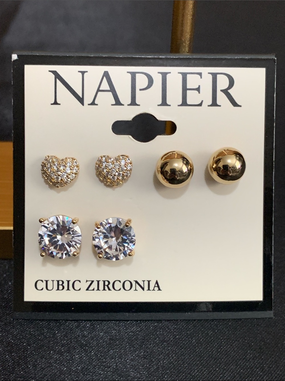 NWT Napier 3 pair set of gold tone stud earrings